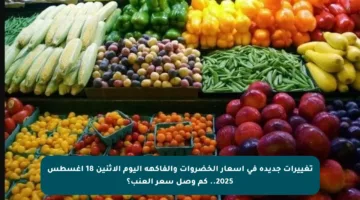 تغييرات جديدة في أسعار الخضروات والفاكهة اليوم الاثنين 18 أغسطس 2025.. كم وصل سعر العنب؟